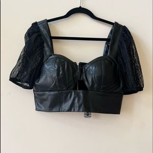 Black Faux Leather Crop Top